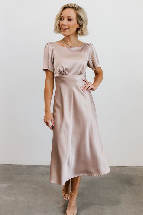 Dreya Satin Midi Dress | Dusty Orchid - Baltic Born Cream Midi Dress, Champagne Bridesmaid Dresses, Champagne Dress, Dress Champagne, Baltic Born, Modest Bridesmaid Dresses, Satin Bridesmaid Dresses, Dress Dusty, Satin Midi Dress