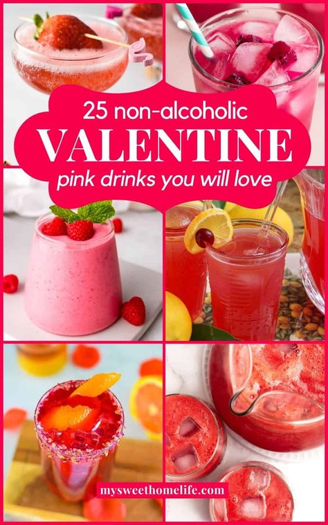 Valentine Drinks Non Alcoholic Easy, Valentines Mocktails For Kids, Valentines Day Non Alcoholic Drinks, Valentines Punch Non Alcoholic, Galentines Drinks Non Alcoholic, Valentines Drink Ideas Non Alcoholic, Valentine Party Drinks, Non Alcoholic Galentines Drink, Galentines Drink Mocktail Easy