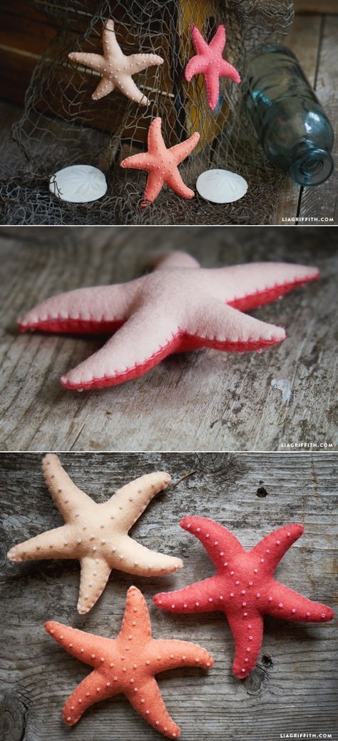 Create your own under-the-sea décor with this Lia Griffith felt starfish DIY. These fluffy starfish make for great centerpiece fillers, or as your child’s new favorite toy. Mix and match colors for a rainbow feel! Felt Starfish, Nautical Centerpiece, Easy Felt Crafts, Felt Fish, Felt Crafts Patterns, Felt Crafts Diy, Felt Patterns, Felt Diy, Felt Toys