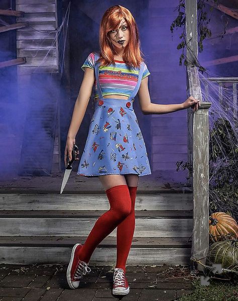 Diy Chucky Costume, Chucky Dress, Chucky Costume For Kids, Bride Of Chucky Halloween, Chucky Halloween Costume, Bride Of Chucky Costume, Home Halloween Costumes, Chucky Costume, Chucky Halloween