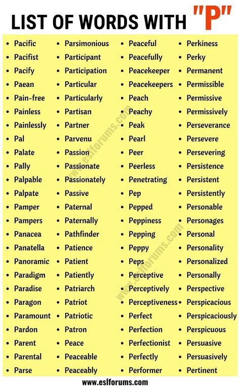 Words that Start with P | List of 350+ Words Starting with P - ESL Forums Best Scrabble Words, Expand Your Vocabulary, Scrabble Words, List Of Words, P Words, Words With Friends, Good Vocabulary Words, Good Vocabulary, English Writing Skills