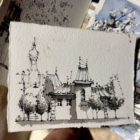 Martin Lachmair | Some small sized drawings I always carry with me in my super handy pen case. #inkdrawing #watercolor | Instagram Martin Lachmair Art, Urban Sketching Pen, Watercolor And Pen Art, Pen Art Doodle, Ink And Watercolor Art, Architecture Watercolor, Small Sketches, Environment Sketch, Ink Pen Art