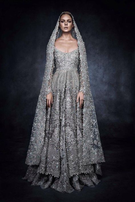 Élan by Khadijah Shah Bridal Anarkali Suits, Pengantin India, Nikkah Dress, Silver Gown, Asian Bridal, فستان سهرة, A Wedding Dress, Pakistani Bridal, Indian Wedding Dress