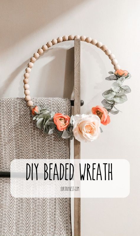 With spring drawing near, this DIY beaded wreath is the perfect addition to your front door. Head to my blog post to see how to make it yourself! Beaded Wreath, Decorate For Spring, Atrapasueños Diy, Diy Frühling, Wood Beads Diy, Easy Diy Wreaths, Fleurs Diy, Thanksgiving Decorations Diy, Door Wreaths Diy