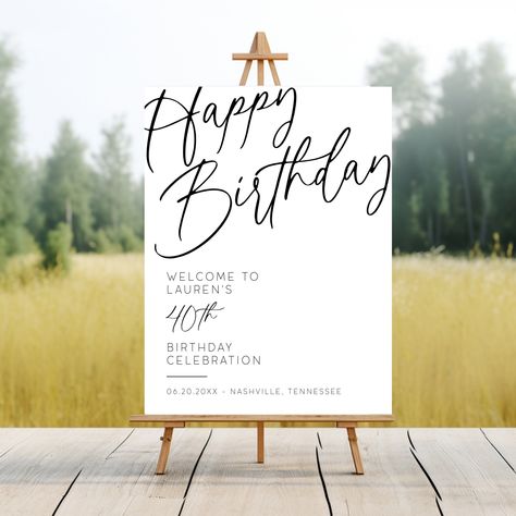 ✩ FREE DEMO-TRY BEFORE YOU BUY ✩ http://templett.com/design/demo/lilaclane/27971698,27971526 Welcome guests to the party with this minimalist black and white Happy Birthday Welcome Sign. This sign is an editable template and features a modern design with a lovely script font. Instantly download and customize for your special day with editable text, colors and fonts. Ideal for a 21st, 30th, 40th, 50th milestone birthday celebration or any birthday in between. This welcome sign is the perfect touc Minimalist Birthday Party, Welcome Sign Minimalist, Birthday Party Signs, Minimalist Birthday, 2 Template, Birthday Welcome Sign, Happy Birthday Posters, 60th Birthday Party, Party Sign