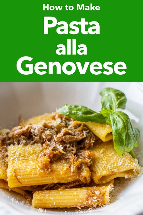 Follow our Pasta alla Genovese recipe and make the meaty Neapolitan pasta classic in your home kitchen. | pasta recipe | Neapolitan pasta recipe | pasta with meat Marco Polo Pasta Recipe, Pasta Genovese Recipe, Genovese Sauce Recipe, Genovese Pasta, Ragu Recipes, Neapolitan Pasta, Pasta Genovese, Italian Bake, Couscous Dishes