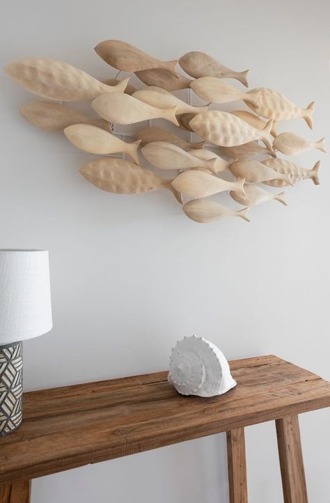 Wood Beach House, Wooden Fish Decor, Takken Decor, Decoration Shabby, Fish Wall Decor, Wood Fish, Wooden Fish, Fish Sculpture, בר מצווה