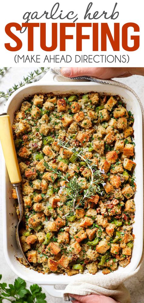 Best Stuffing Recipe - Carlsbad Cravings Veggie Stuffing Recipes, Crossiant Stuffing Recipes, Best Homemade Stuffing Recipe, Herb Stuffing Recipes, Thanksgiving Stuffing Recipes Best, Healthy Stuffing Recipes, Turkey Dressing Recipes, Thanksgiving Dressing Recipes, Quick Stuffing