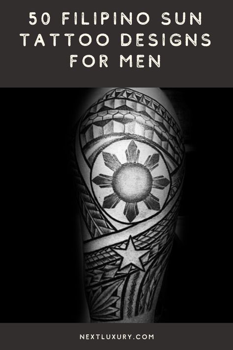 Filipino Tribe Tattoo Design, Philippine Tribe Tattoo Designs, Filipino Half Sleeve Tattoo, Three Stars And A Sun Tattoo Philippines, Pinoy Tattoo Design Philippines, Filipino Tribe Tattoos Men, Polynesian Tattoo Designs Arm, Philippine Flag Tattoo Design, Filipino Arm Band Tattoo