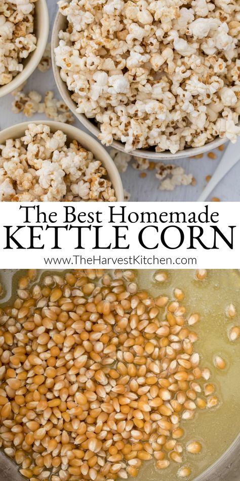 Specialty Popcorn Recipes, Best Kettle Corn Recipe, Kettlecorn Popcorn Recipe Microwave, Diy Kettle Corn Popcorn, Homemade Kettle Corn Recipe, Kettle Corn In Popcorn Maker, Air Popped Kettle Corn, Stovetop Kettle Corn Recipe, Kettle Popcorn Recipes