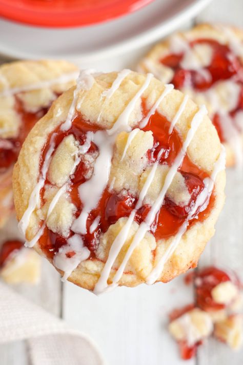 Cherry Pie Sugar Cookies - Lemon Peony Cookies With Cherry Pie Filling, Cherry Pie Filling Cookies, Cherry Pie Stuffed Cookies, Lemon Cherry Cookies, Betty Crocker Sugar Cookie Mix Recipes, Cherry Pie Filling Desserts, Cherry Sugar Cookies, Pie Sugar Cookies, Colossal Cookies