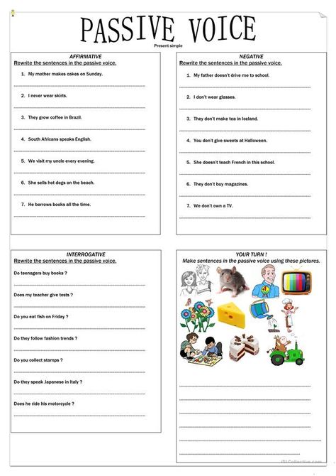 Passive voice present simple exercise - English ESL Worksheets Verbal Tenses, Improve English Writing, Active And Passive Voice, Passive Voice, Simple Present Tense, Simple Present, Simple Exercise, Improve English, Grammar Practice