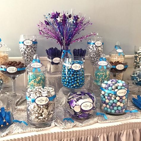 Galaxy Candy Bar, Outer Space Wedding Theme, Space Themed Candy Bar, Star Trek Wedding Ideas, Space Candy Bar, Space Wedding Theme, Astronomy Wedding, Zodiac Party, Blue Candy Buffet