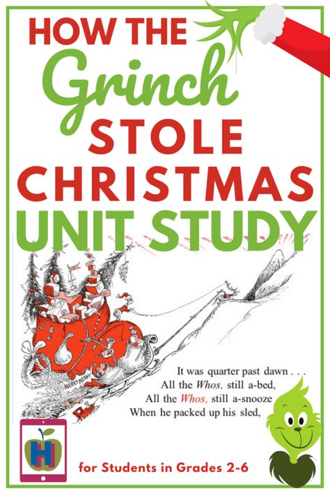 Grinch Science Activities, Christmas Lesson Plans Elementary, Christmas Unit Study Homeschool Free, How The Grinch Stole Christmas Activities, Winter Homeschool Ideas, Christmas School Homeschool, Christmas Social Studies Activities, Christmas Activities For 2nd Grade, Christmas Homeschool Ideas