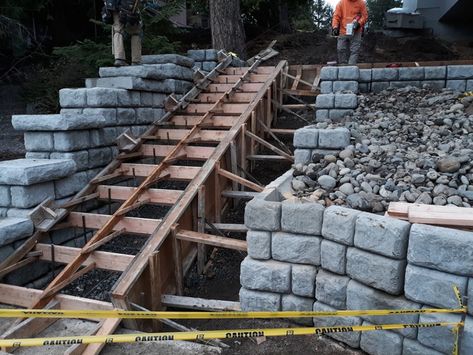 Repairing Concrete Steps, Top Of The Stairs, Sloped Backyard, Studio Build, Garden Stairs, Floor Stain, Concrete Stairs, Concrete Bricks, Concrete Forms