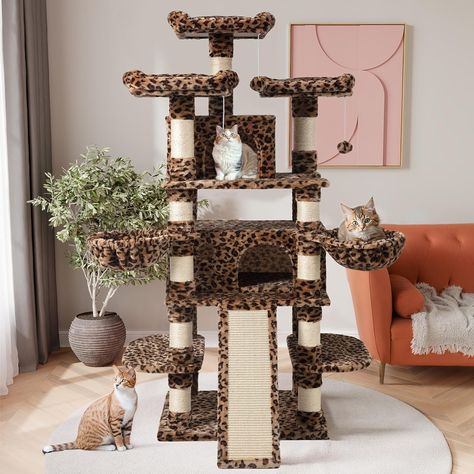 Leopard Cat Tower Apartment Cat Tree, Large Cat Tree, Cat Things, Dream's Cat, Cat Activity, Leopard Cat, Cat Perch, Activity Center, Cat Condo