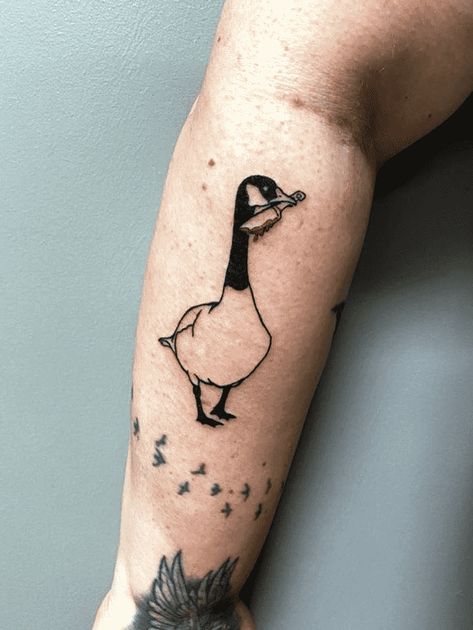 Goose Tattoo Design Ideas Images Goose Doodle Tattoo, Goose Knife Tattoo, Goose Tatoos, American Traditional Goose Tattoo, Canada Goose Tattoo, Canadian Goose Tattoo, Silly Goose Tattoo, Goose Tattoos, Goose Tattoo