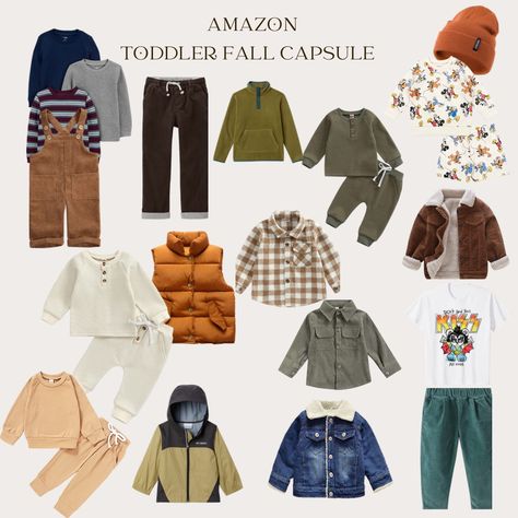 Toddler boy fall capsule wardrobe from Amazon Toddler Boy Fall Capsule Wardrobe, Boys Fall Capsule Wardrobe, Toddler Boy Autumn Outfits, Toddler Boy Capsule Wardrobe, Toddler Capsule Wardrobe, Toddler Fall Fashion, Baby Boy Fall Outfits, Boys Fall Fashion, Outfits Amazon