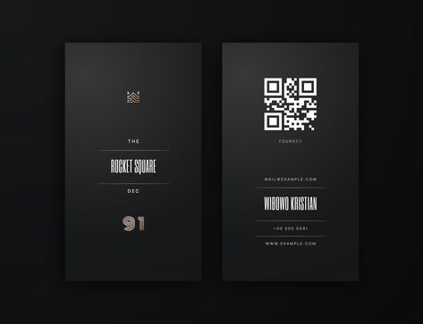 Vertical modern professional business card template with gold accent #VerticalDesign #QRCode #GoldAccent #ModernLook #ProfessionalBranding #VectorFormat #DarkBackground #EasyAccess #LastingImpression We Code Business Card, Business Card For Designer, Business Card Design Qr Code, Qr Code Card Design, Visiting Card Design Creative, Qr Code Business Card Design, Qr Business Card, Vertical Business Card Design, Business Card With Qr