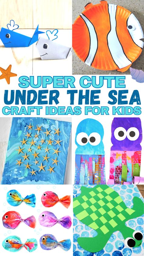 Sea Creatures Arts And Crafts For Kids, Ocean Crafts For Kids Sea Theme, Under The Sea Group Activities, Under The Sea Art For Toddlers Ocean Themes, Recycled Ocean Animal Crafts, Sea Life Crafts, Underwater Crafts, Dolphin Craft, Ocean Art Projects