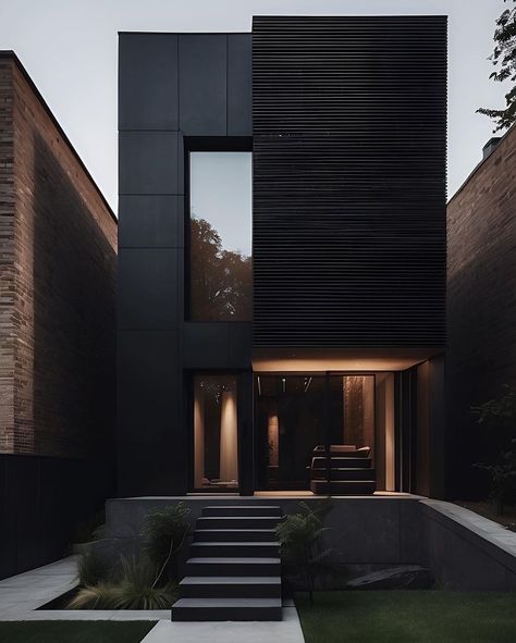 Black House Exterior Modern, Dark House Aesthetic, Dark Modern House, Loft Exterior, Home Exterior Design Ideas, Home Exterior Design, Black Loft, Casa Loft, Black Interior Design