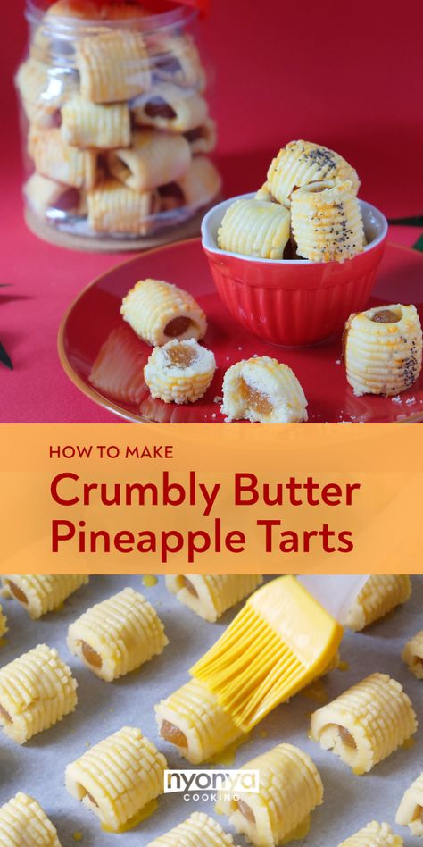 Pineapple Tart Cookies, Pineapple Tart Recipe, Jam Tarts Recipe, Pineapple Tarts Recipe, Pineapple Dessert Easy, Orange Butter Cake, Pineapple Pastry, Waffle Cone Recipe, Pineapple Jam