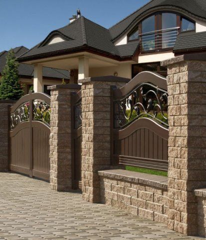 Modern Gate Design, Gate Design Ideas, Fence And Gate, Stone Fence, Fence Gate Design, Modern Gate, Modern Fence Design, House Fence Design, Front Gate Design