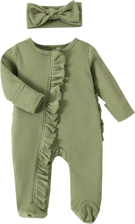 Amazon.com: Newborn Baby Girl Boy Footie Romper Coming Home Long Sleeve Ruffle Waffle Knit Zipper Onesie with Headband Outfits (Orange, Newborn): Clothing, Shoes & Jewelry Baby Coming Home Outfit, Headband Outfit, Mommy And Me Dresses, Newborn Boy Clothes, Funny Baby Onesies, Baby Jumpsuit, Knit Jumpsuit, Ruffle Long Sleeve, Funny Mom Shirts