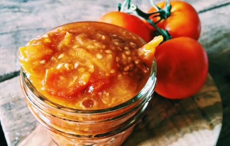 Small Batch Tomato Jam] | Edible Indy Tomato Jam, Gourmet Dinner, Bacon Bits, Caramelized Onions, Small Batch, Small Batches, Cherry Tomatoes, Vegan Gluten Free, Vegan Vegetarian