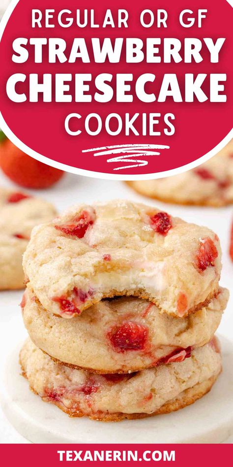 These strawberry cheesecake cookies are a delightful treat, perfect for any occasion! Combining fresh strawberries with a creamy cheesecake center, these cookies are a must-try for anyone who loves baking recipes with strawberries. Whether you're looking for a strawberry cheesecake cookie recipe or yummy, easy baking recipes, these cookies have it all. Strawberry Cheesecake Cookie Bars, Strawberry Cheesecake Cookies Recipes, Strawberry Sugar Cookie Bars, Fancy Cookie Recipes, Cookie Biscuits, Strawberry Cheesecake Cookies, Cheesecake Cookies Recipes, Cheesecake Cookie, Easy Homemade Cookies