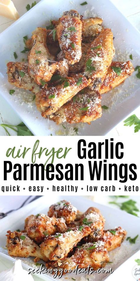 Parmesan Wings Air Fryer, Garlic Parmesan Wings Air Fryer, Wings Air Fryer Recipe, Parmesan Wings Recipe, Air Fryer Recipes Chicken Wings, Wings Air Fryer, Air Fry Chicken Wings, Air Fryer Garlic, Parmesan Wings