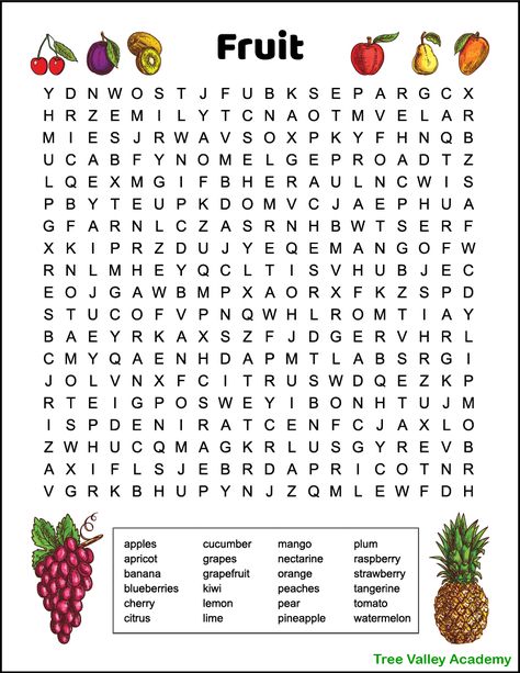 A difficult fruit word search. It's free to print. The printable puzzle has 24 hidden fruit names to find and circle. Words are hidden in all directions. Ideal for upper elementary students and older who are ready for the challenge. A fun way for kids to work on spelling of fruit themed words. Pdf includes answers. Option to print in color or black and white. Puzzles For Elementary Students, Word Search Printables Difficult, Elementary Word Search, Find Words Puzzle For Kids, Find The Words Puzzle, Free Word Search Puzzles Printables, Wordsearches For Kids Free Printable, Fun Activities For Kids At School, Wordsearches For Kids