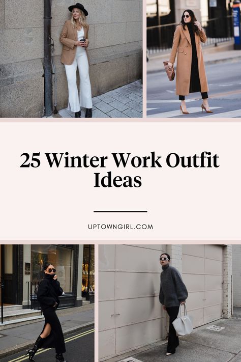 Winter 2023 Office Fashion Trends Women, Winter Work Outfit 2023, Business Professional Rainy Day Outfit, Business Meeting Outfit Winter, Cold Weather Corporate Outfits, First Day Of Work Outfit Winter, Work Outfits For Cold Weather, Cold Weather Office Outfits Winter, Office Outfit Women Winter