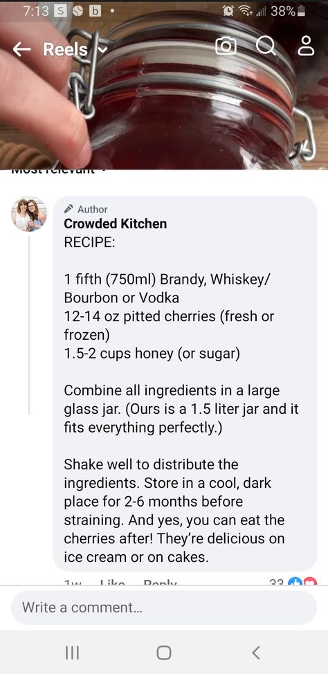 Cherry Bounce Cherry Bounce Recipe, Cherry Bounce, Large Glass Jar, Bourbon Whiskey, Kitchen Recipes, Kitchen Hacks, Mixed Drinks, Yule, Yummy Drinks