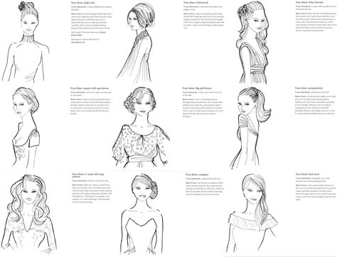 Hairdos to match dress neckline;  http://www.youandyourwedding.co.uk/dresses-and-style/hairstyles/a-perfect-match-divine-dos-to-rock-your-look/18298.html?index=8 Neckline Guide, High Neckline Dress, Strapless Prom Dress, Low Cut Dresses, Hair Guide, Athletic Hairstyles, Dress Hairstyles, Diy Beauty Hacks, Half Up Half Down Hair