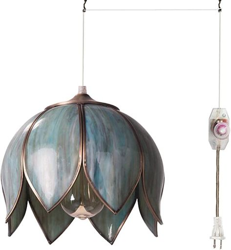 Lotus Chandelier, Indigo Kitchen, Stained Glass Pendant Light, Plug In Pendant Light, Accessory Design, Loft Ideas, Pendant Lighting Bedroom, House Lighting, Lotus Pendant