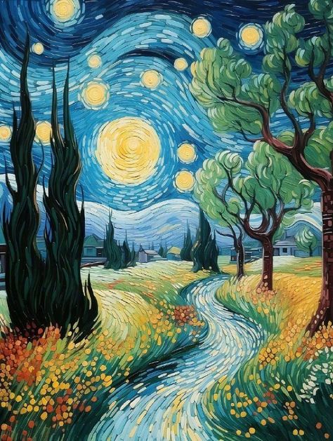 فنسنت فان جوخ, Starry Night Art, Giving People, Arte Van Gogh, Landscape Art Painting, Van Gogh Art, Starry Night Van Gogh, Diamond Painting Kits, Canvas Painting Diy