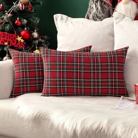 Amazon.com: MIULEE Christmas Set of 2 Scottish Tartan Plaid Throw Pillow Covers Farmhouse Classic Decorative Cushion Cases for Home Decor Sofa Couch 12x20 Inch, Red : Home & Kitchen Plaid Throw Pillow, Plaid Pillow Covers, Plaid Throw Pillows, Red Throw, Plaid Throw, Red Throw Pillows, Christmas Set, Bed In Living Room, Decorative Pillows Couch