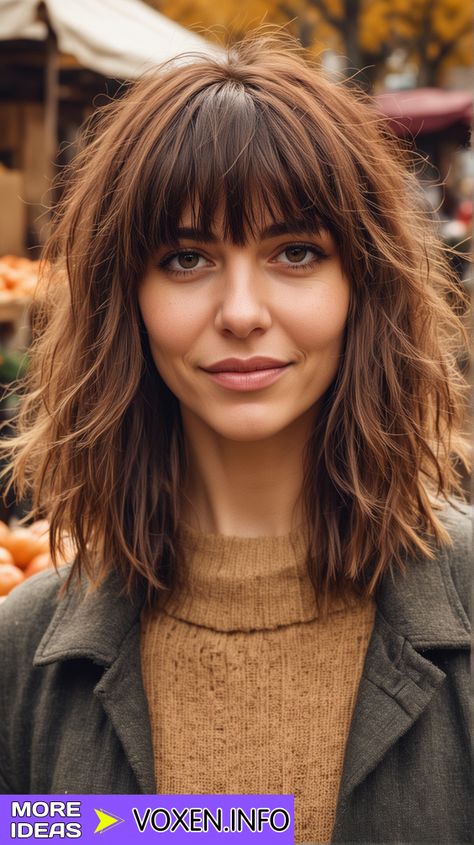 23 Top Fall Haircuts with Bangs 2024: Discover Trendy Styles Bangs To Accentuate Eyes, Medium Length With Fringe, Middle Length Haircut With Bangs, Medium Length Haircut With Fringe Bangs, Medium Length Haircut With Short Bangs, Medium A Line Bob With Bangs, Brunette Mid Length Hair With Fringe, Mid Length Shag With Bangs, Medium Hair Layers Bangs