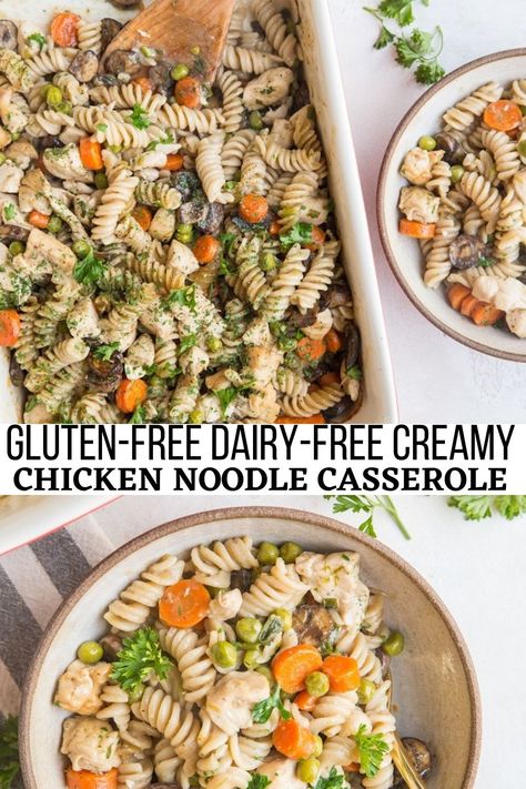 Creamy Chicken Noodle Casserole, Gluten Free Dairy Free Dinner, Gluten Free Casserole, Chicken Casserole Recipes, Creamy Chicken Noodle, Dairy Free Recipes Dinner, Chicken Noodle Casserole, Gluten Free Noodles, Dairy Free Dinner