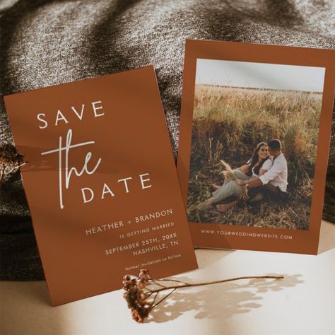 Safe The Date, Orange Terracotta, Burnt Orange Weddings, Terracotta Wedding, Modern Save The Dates, Date Photo, Save The Date Karten, Photo Save The Date, Girly Design