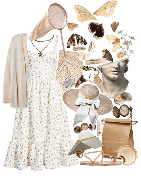 whimsy in neutral Outfit | ShopLook Vintage Parisian Outfits, Neutral Cottage Core Outfits, Garden Inspired Outfit, Light Cottagecore Outfits, Light Academia Summer Outfit, Ethereal Outfit Casual, Cute Picnic Outfits, Cute Cottagecore Outfits, Cottagecore Summer Outfits