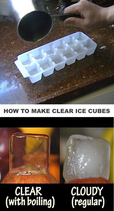 How to make clear ice cubes and why normal ice cubes are cloudy. Kitchen, food and cooking tips that will make your life easier! Life hacks everyone should know. These tricks are genius! Listotic.com Small Kitchen Storage Hacks, Clear Ice Cubes, Cloudy Kitchen, Kitchen Tips And Tricks, Clear Ice, Kitchen Food, Unhealthy Food, Kitchen Tips, Ice Cubes