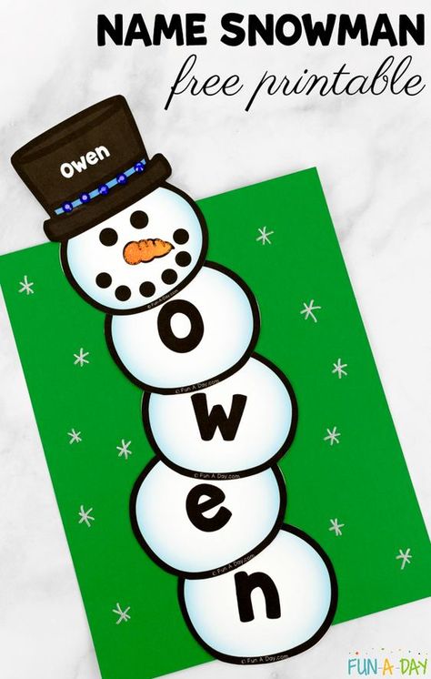 Free printable name snowman for preschool and kindergarten #Preschool #PreschoolActivities #NameActivities #Preschoolers #FreePrintable #Freebie #FunADay #Winter #Winteractivitiesforkids Snowman Preschool, Snowman Name, Name Snowman, Winter Lesson Plan, Name Template, Winter Theme Preschool, Preschool Names, Snowmen Activities, January Activities