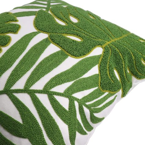 Cover For Couch, Leaves Embroidery, Hair Highlights And Lowlights, Tropical Green, Needle Punch, Embroidered Cushions, Cover Pillow, Decorative Throw Pillow Covers, Embroidery Fashion