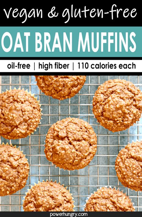 Vegan gluten-free oat bran muffins made with oat bran, oat flour, applesauce & cinnamon. They are oil-free, delicious, a cinch to make, and only 110 calories each! #muffins #veganmuffins #oilfreemuffins #oilfree #vegan #oatbranmuffins #oatbran #oats #glutenfree #lowcaloriemuffins #weightwatchers #eggfree #dairyfree #cleaneating #cleaneats Bran Muffins Gluten Free, Gf Bran Muffins, Apple Oat Bran Muffins, Gf Oat Muffins, Gluten Free Oat Bran Muffins, Oatbran Banana Muffins, Low Calorie Oat Muffins, Oat Bran Muffins Healthy, Low Calorie Bran Muffins