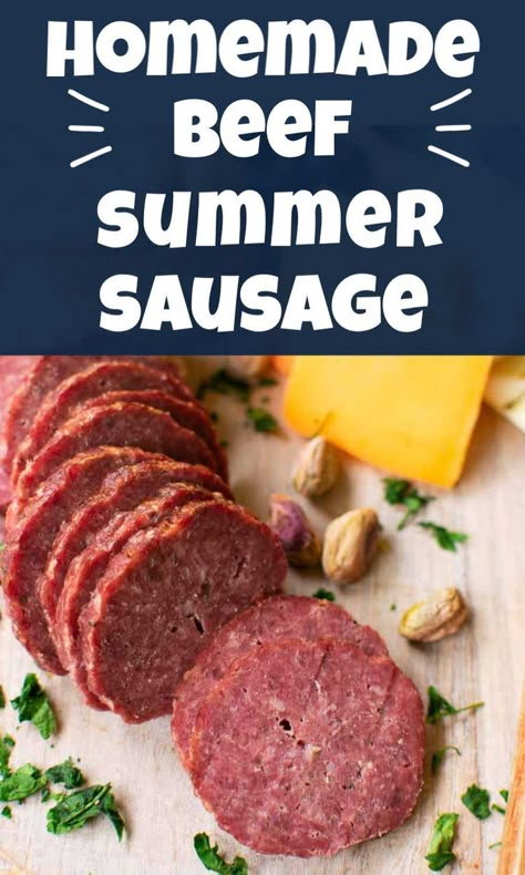 Beef Summer Sausage, Homemade Summer Sausage, Beef Sausage Recipes, Summer Sausage Recipes, Curing Meat, Beef Stick, Sausage Making Recipes, Smoker Ideas, On The Smoker