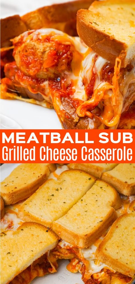 Grilled Cheese Casserole, Cheese Casserole Recipes, Meatballs Marinara, Meatball Sandwich Recipes, Easy Casserole Recipe, Meatball Sub Casserole, Grilled Cheese Sloppy Joe, Italian Style Meatballs, Cheese All