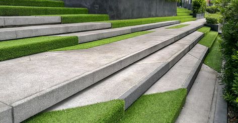 If you are a homeowner in Massachusetts, your artificial turf landscape may require additional preparation. This is to ensure the artificial turf is protected during the winter storms that inevitably arrive once the weather turns cold. Creek Landscaping, Sound Garden, Grass Installation, Landscape Stairs, Artificial Grass Installation, Garden Stairs, Mosquito Repelling Plants, Concrete Steps, Front House Landscaping