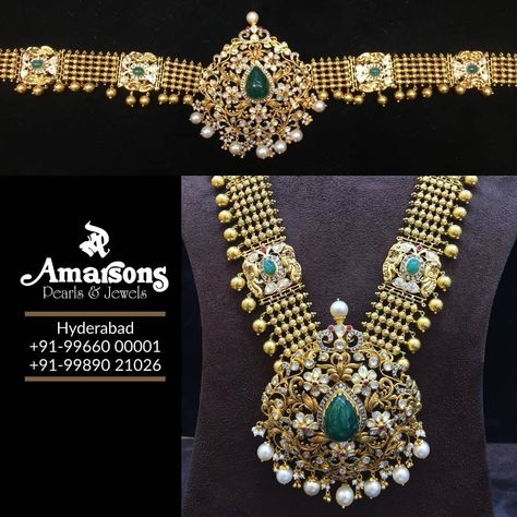 Polki Gold Long Haram with Vaddanam 😍 ♥️ @amarsonsjewellery  Follow ��� Haram Vaddanam 2 In 1, 2 In 1 Haram And Vaddanam Gold, Haram Cum Vaddanam Designs Gold, Chain Vaddanam Designs Gold, 5 In 1 Haram Designs, Vaddanam Cum Haram Designs, 5 In 1 Vaddanam Designs, Baby Vaddanam Designs Gold, 2 In 1 Haram And Vaddanam